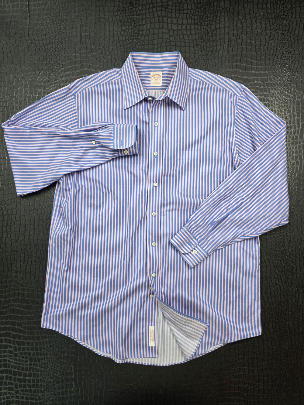 Brooks Brothers 346 Non-Iron All Cotton 16 1/2 - 4/5 Blue / Pink Stripes